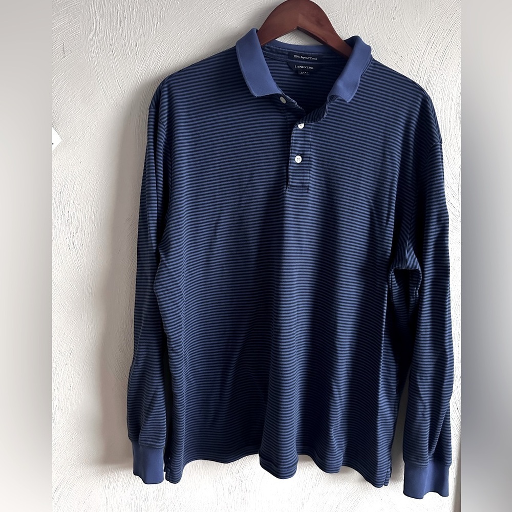 Bundle of 2 Men’s Lands End long sleeve striped polo shirts.  Size 42-44